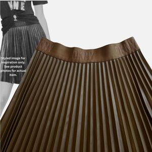 DKNY Brown Pleated Faux-Leather Mini Skirt Vegan Accordion StyleSporty MSRP$100